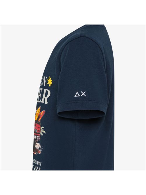 T-shirt in jersey di cotone con stampa blu navy SUN 68 | T36341//07